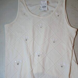 NWT J.Crew Ivory Beaded Argyle Ribbed Tank Top Sequin Embellished XXL- FREE SHIP